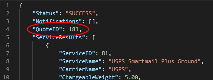 JSON response QuoteID